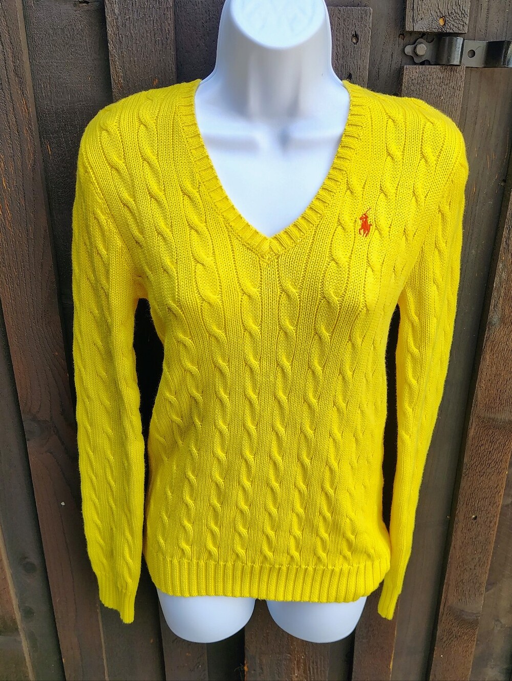 Ralph Lauren Yellow Cable Knit V-Neck Sweater